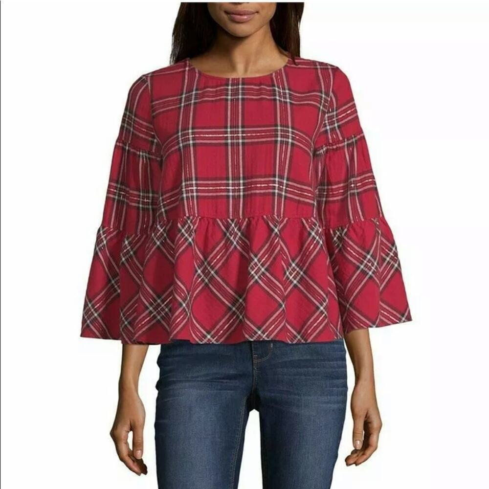 Peyton and Parker bell sleeve plaid ruffle top